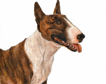 Original Oil Art BULL TERRIER Portrait Painting DOG Artist Signed Artwork Puppy