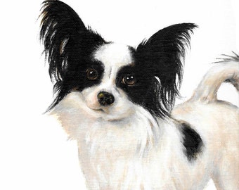 パピヨンの肖像画 LA シェパードの絵画 8x8 犬のアートのキャンバス