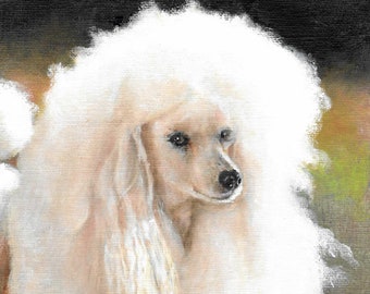 Original Öl Portrait Gemälde WEIßER PUDEL Kunst vom Künstler signiert Welpe Hund