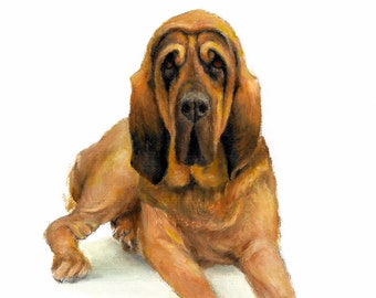 Original Oil Art BLOODHOUND Portrait Painting Artist Signed Dog Artwork Puppy