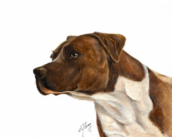 New Original Oil Art AMERICAN STAFFORDSHIRE TERRIER Portrait Painting Dog Puppy Aritst Signed