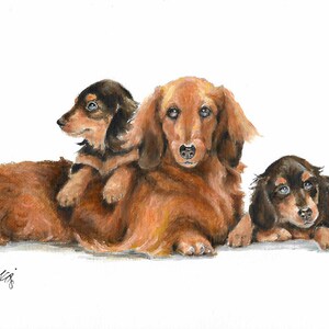 Original Oil Portrait Painting DACHSHUND MINIATURE Puppy Dog Pet Animal Artist Signed Artwork on Canvas