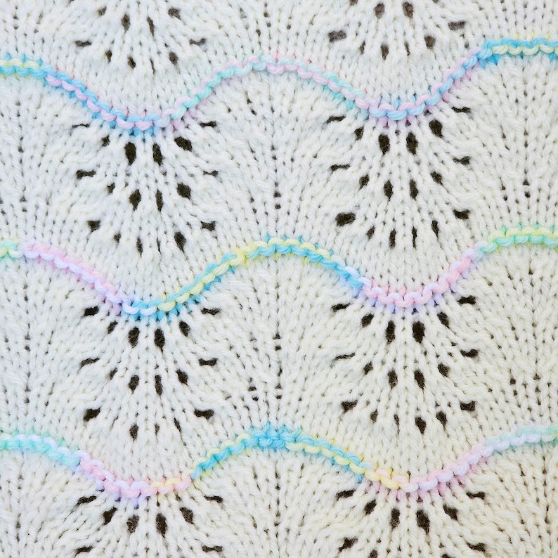 NEW Handmade CREAM Knit Crochet BABY Afghan Blanket Throw Newborn Infant Wave Trim Antique White image 4