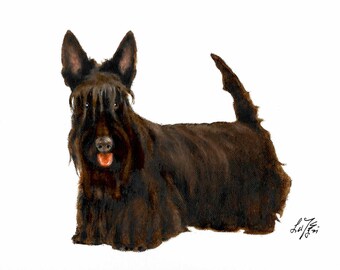 Original Oil Portrait Painting SCOTTIE TERRIER Artist Signed Puppy Dog Pet Artwork Art Black Scottie