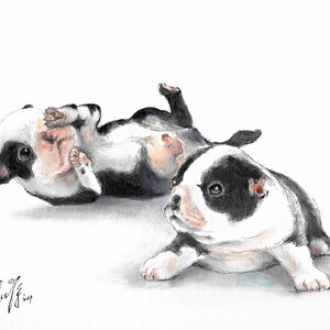 Original Oil Portrait Painting BOSTON TERRIER Artist Signed Puppy Dog Pet Animal Artwork Art 8&quot;x10&quot; Canvas