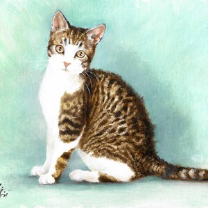 Original Oil Portrait Painting TABBY CAT KITTEN Artwork Artist Signed Art Pet Animal