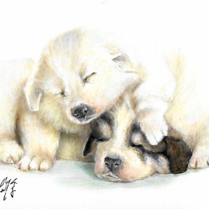 Original Oil Art GREAT PYRENEES Portrait Painting Artist Signed Artwork Puppy Dog on Canvas