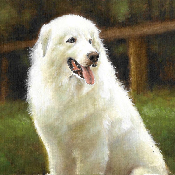 Nouvelle Huile Originale Art GREAT PYRENEES Portrait Peinture Puppy Dog Artiste Œuvre Signée Blanc
