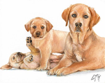 Original Oil Portrait Painting LABRADOR RETRIEVER Artist Signed Puppy Dog Pet Animal Art Artwork Yellow Lab