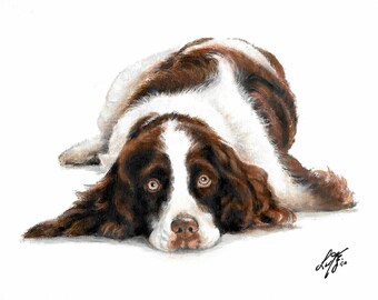 Original Dog Oil Portrait Painting ENGLISH SPRINGER SPANIEL Artwork from Artist