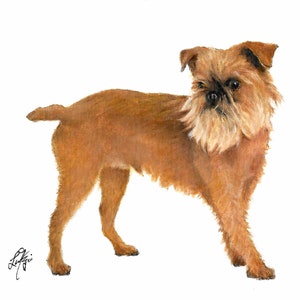 Original Oil Portrait Painting BRUSSEL GRIFFON Puppy Dog Artist Signed Artwork Animal Pet Art