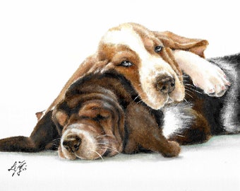 Original Oil Portrait Painting BASSET HOUND Puppy Dog Breed Artist Signed Artwork Pet Art