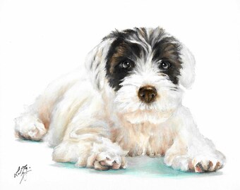 Original Oil DOG Art Portrait Painting SEALYHAM TERRIER Puppy Artwork Artist Signed