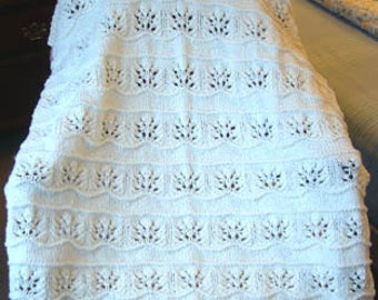 NEW Handmade WHITE Knit Crochet BABY Afghan Blanket Throw Newborn Infant Soft Floral