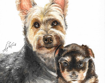 Original Oil Portrait Painting YORKSHIRE TERRIER Artist Signed Puppy Dog Pet Animal Artwork Art YORKIE