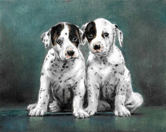 【絵画】犬2匹 絵画】犬2匹