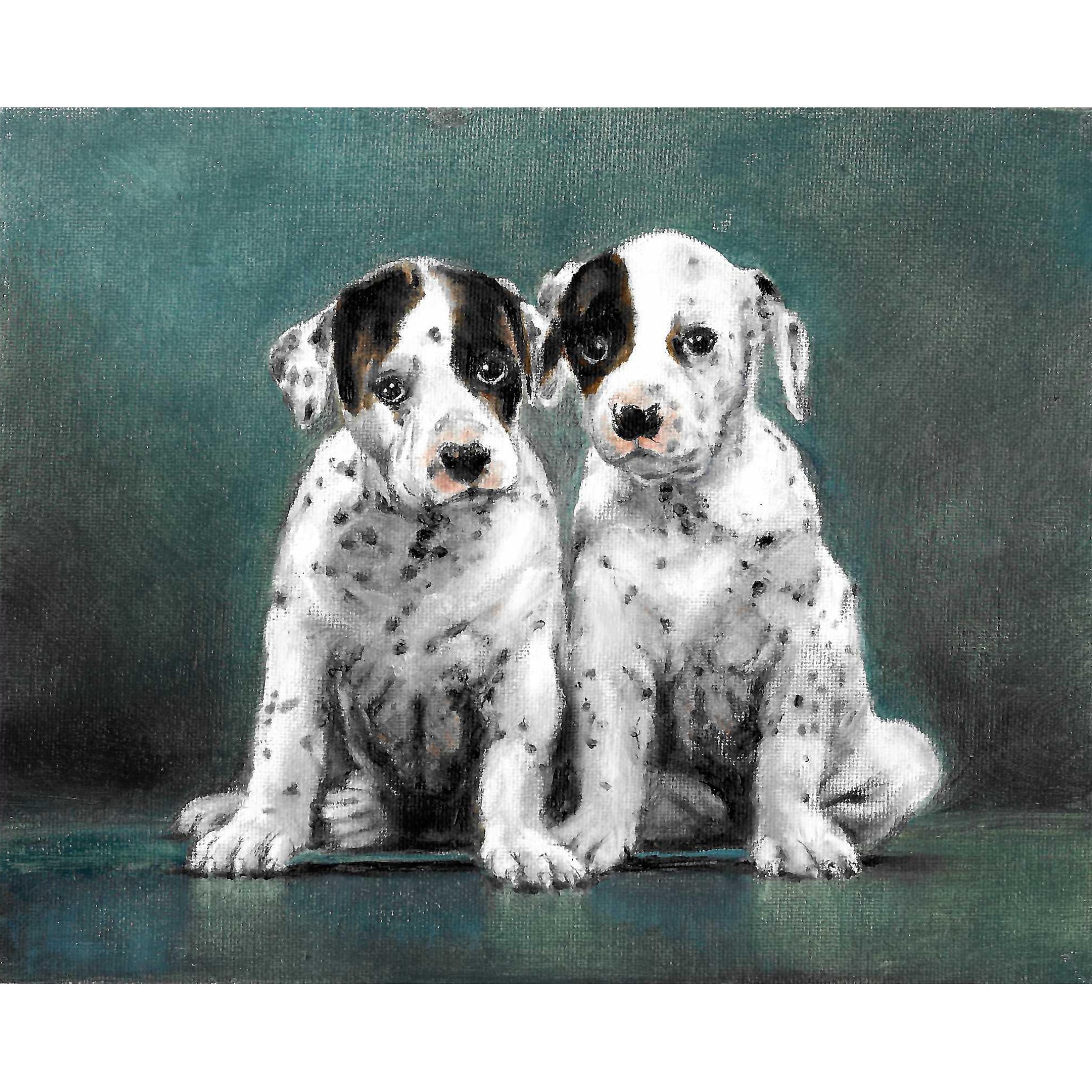 オリジナル犬油絵肖像画ダルメシアンアーティストサイン入りアート作品