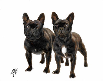 Original Oil Portrait Painting FRENCH BULLDOG Artist Signed Puppy Dog Pet Animal Art Artwork Black Frenchie