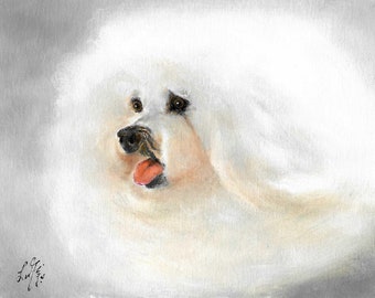 Original Oil Portrait Painting BICHON FRISE Art White Puppy Dog Artist Signed Artwork Animal Pet