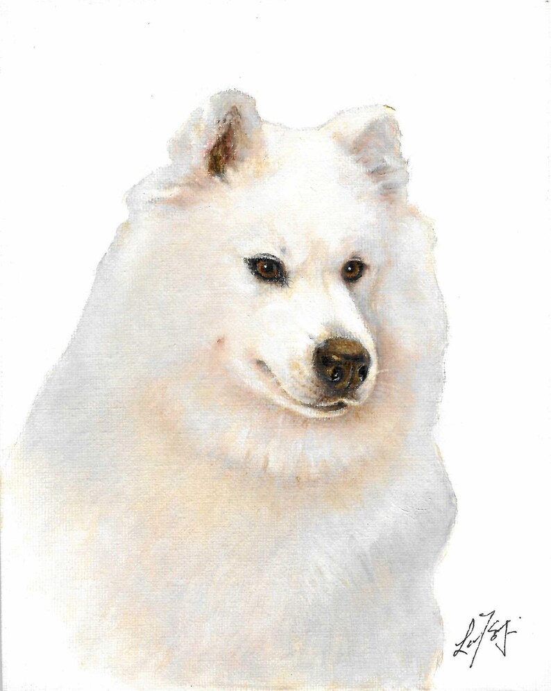 Original Oil Dog Portrait Painting WHITE SAMOYED Artwork Art from Artist Signed Puppy image 1