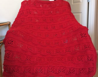 New Handmade RED Knit Crochet BABY Afghan Blanket Throw Newborn Infant Soft Floral BURGUNDY Wine