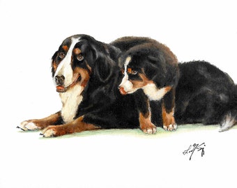 Original Oil Portrait Painting BERNESE MOUNTAIN DOG Puppy Artist Signed Artwork