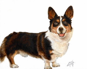 Original Oil Art WELSH CORGI CARDIGAN Portrait Painting Dog Artist Signed Artwork Puppy