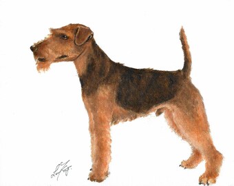 Original Oil Portrait Painting WELSH TERRIER Artist Signed Puppy Dog Artwork Pet Art
