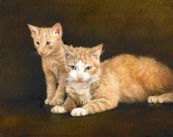 ORIGINAL Oil Portrait Painting ALPACA CAT Orange Tabby Kitten Artwork Artist Signed Art Pet Animal