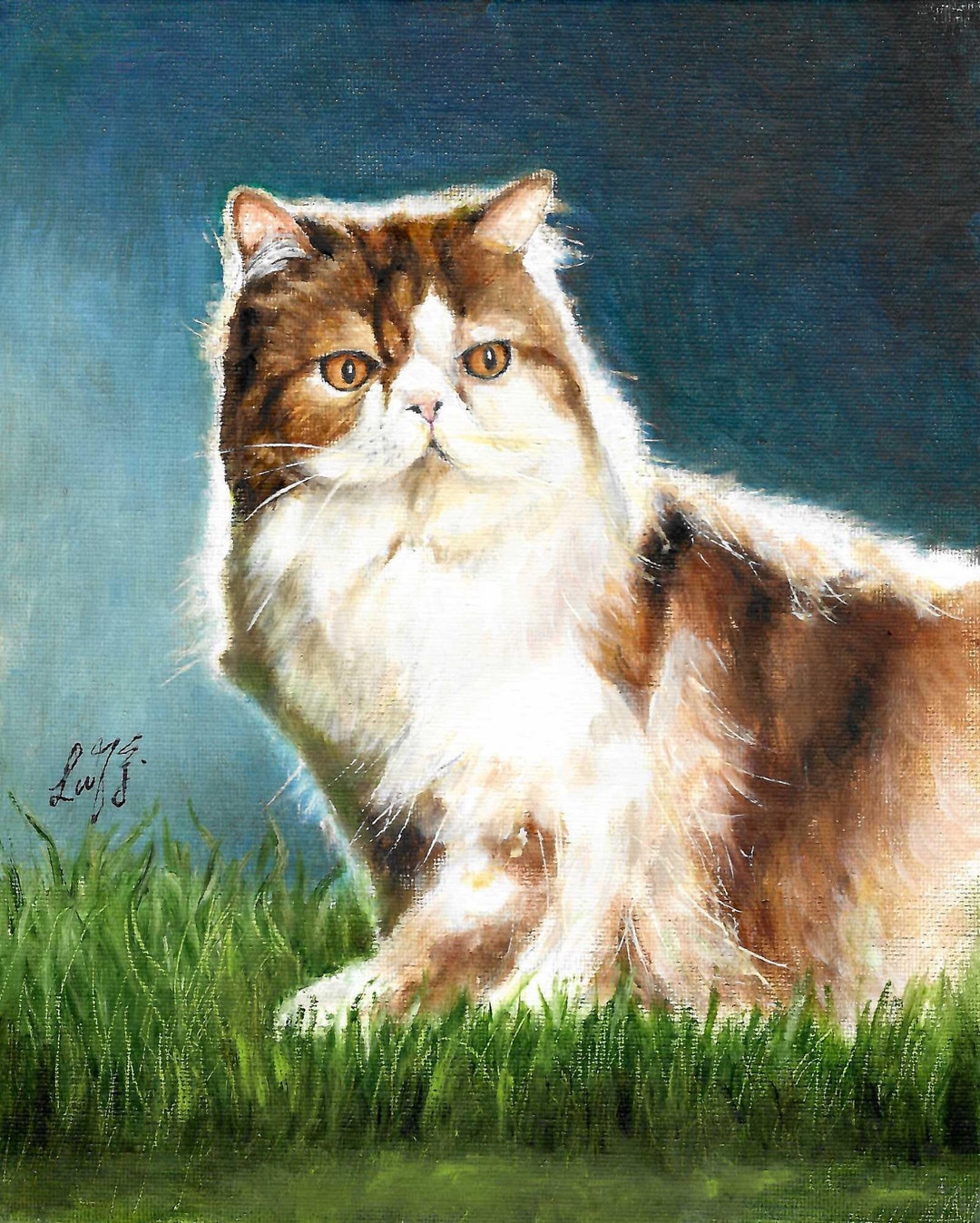 Original Oil Portrait Painting PERSIAN CAT Kitten Artist Signed Artwork ...