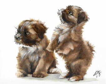 Original Oil Portrait Painting LHASA APSO Artist Signed Puppy Dog Pet Animal Art Artwork