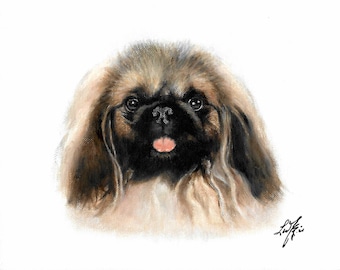 Original Oil Portrait Painting PEKINGESE Artist Signed Puppy Dog Pet Artwork Art