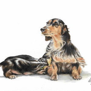 Original Oil Portrait Painting DACHSHUND MINIATURE Puppy Dog Pet Animal Artist Signed Artwork on Canvas