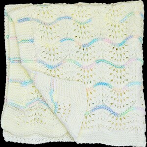 NEW Handmade CREAM Knit Crochet BABY Afghan Blanket Throw Newborn Infant Wave Trim Antique White image 5