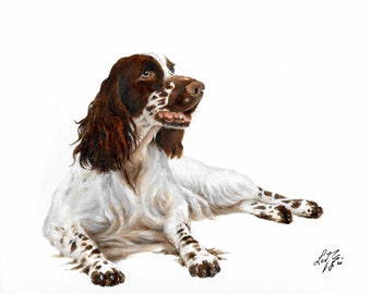 Original Oil Portrait Painting ENGLISH SPRINGER SPANIEL Artist Signed Puppy Dog Pet Artwork Art