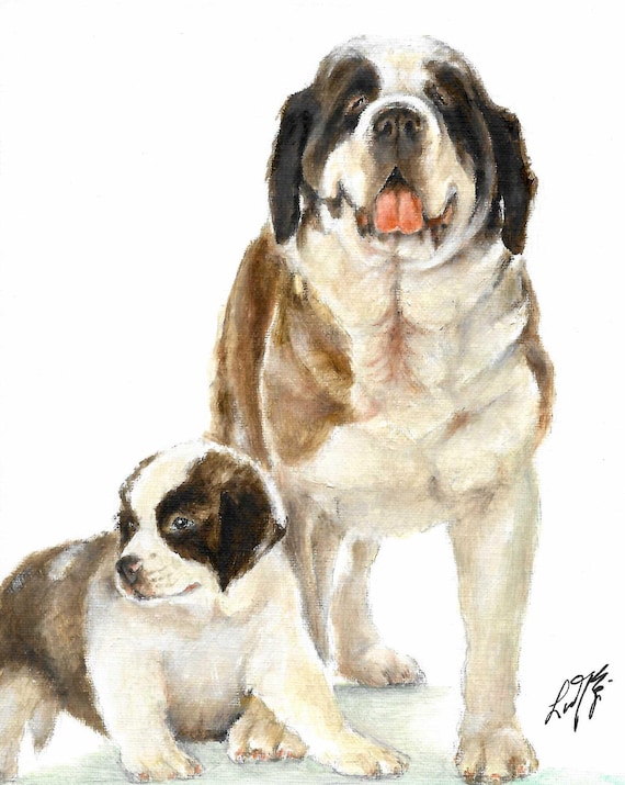 Original Oil Portrait Painting SAINT BERNARD Puppy Dog Artist