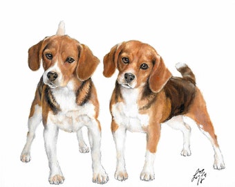 ORIGINAL Oil Portrait Painting BEAGLE Artist Signed Artwork Puppy Dog Animal Pet Art