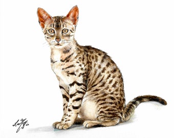 Original Oil Portrait Painting EGYPTIAN MAU Artist Signed Artwork Cat Kitten Art Animal Pet