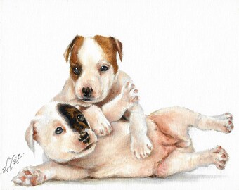 Original Oil Portrait Painting JACK RUSSELL TERRIER Artist Signed Puppy Dog Pet Animal Art Artwork