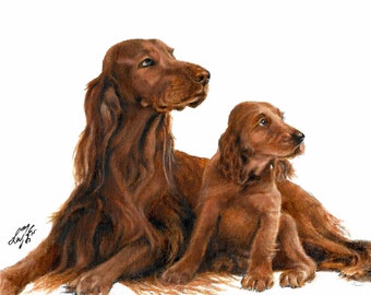 ORIGINAL Oil Portrait Painting IRISH SETTER Artist Signed Artwork Puppy Dog Animal Pet Art