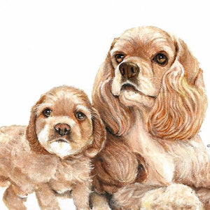 Original Oil Dog Portrait Painting AMERICAN COCKER SPANIEL Mother & Puppy Artist Signed Artwork