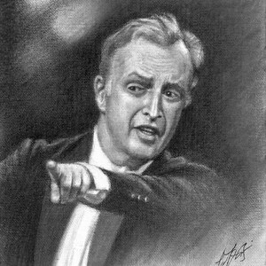 Original Charcoal Portrait Painting CARLOS KLEIBER German Conductor Classical Musician Artist Signed Art Artwork
