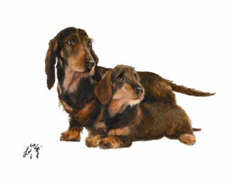 Original Oil Portrait Painting DACHSHUND Puppy Dog Pet Animal Artist Signed Artwork on Canvas