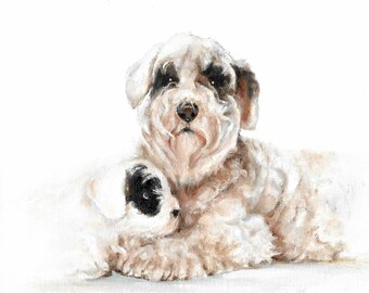 Original Oil Portrait Painting SEALYHAM TERRIER Artist Signed Puppy Dog Pet Artwork Art