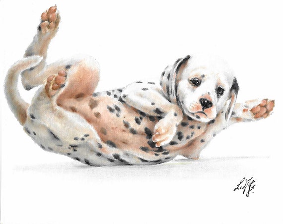 Original Oil Portrait Painting DALMATIAN Puppy Dog Artist Signed Artwork Art