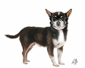 Original Retrato al óleo Pintura CHIHUAHUA Puppy Dog Artist Arte de arte firmado
