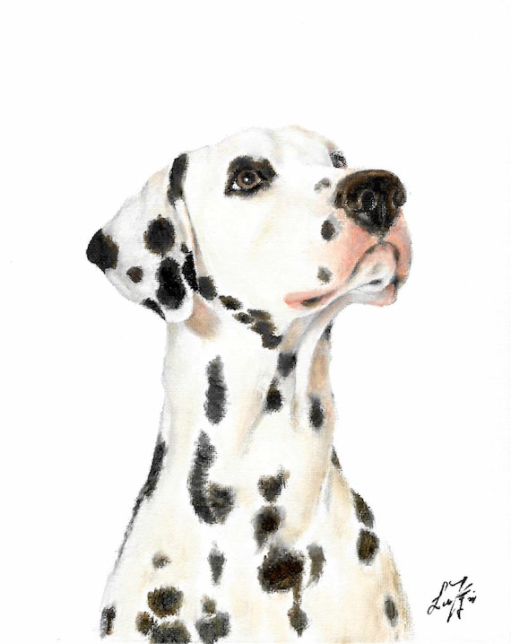 Original Oil Portrait Painting DALMATIAN Artist Signed Puppy Dog