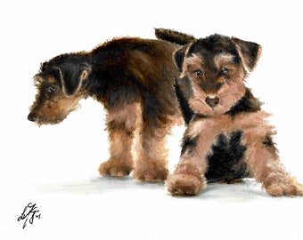 Original Oil Portrait Painting WELSH TERRIER Artist Signed Puppy Dog Pet Artwork Art