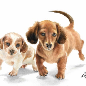 ORIGINAL Oil Portrait Painting DACHSHUND MINIATURE Puppy Dog Artwork Artist Signed