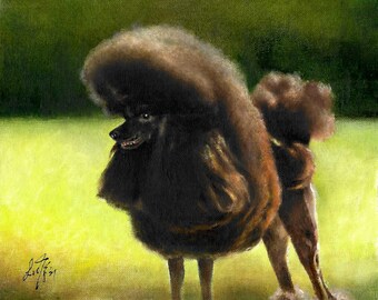 Original Oil DOG Portrait Painting BLACK POODLE Art Puppy Artist Signed Artwork